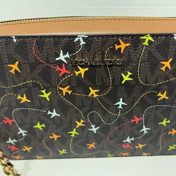 MICHAEL KORS JET SET BROWN MULTI EAST WEST AIRPLANES CROSSBODY BAG - Picture 6 of 9